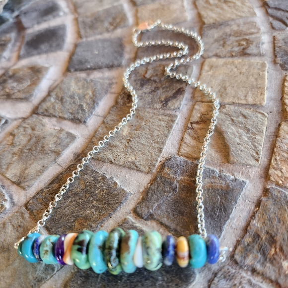 Sterling Silver Multi Gemstone Bar Necklace - Picture 13 of 16